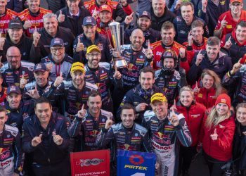 Shane van Gisbergen and team celebrating 2022 Bathurst 1000 win