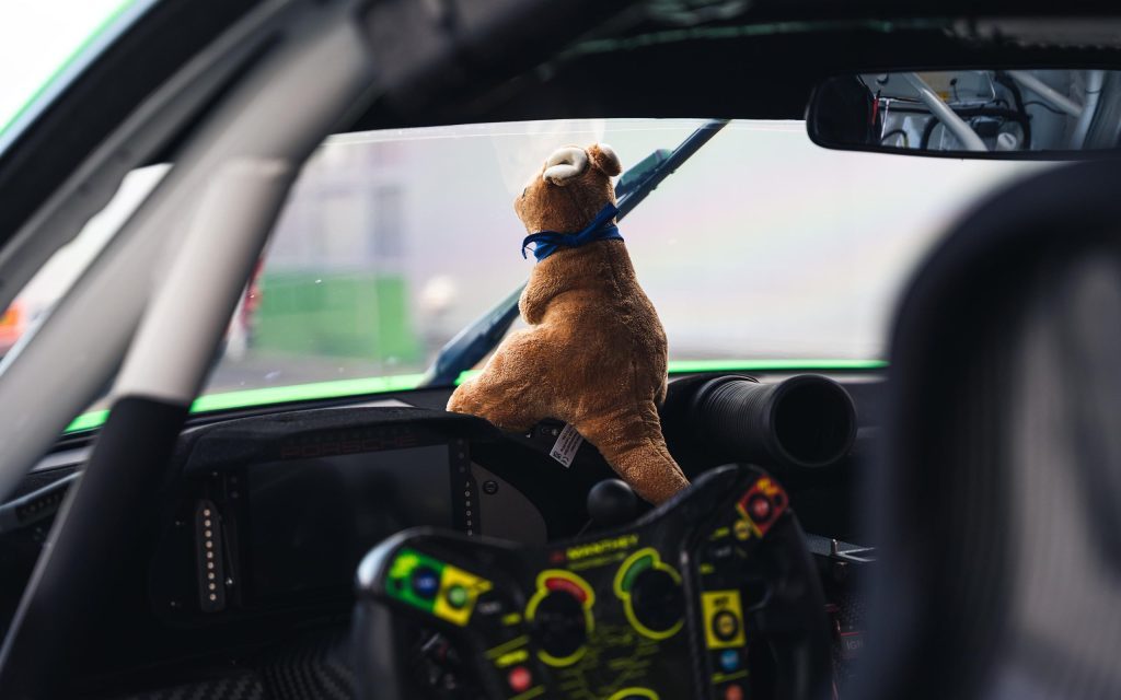 Manthey Racing Porsche 911 GT3 R Grello interior view with kangaroo doll