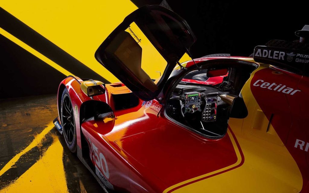 Ferrari 499P Le Mans Hypercar interior view with door open