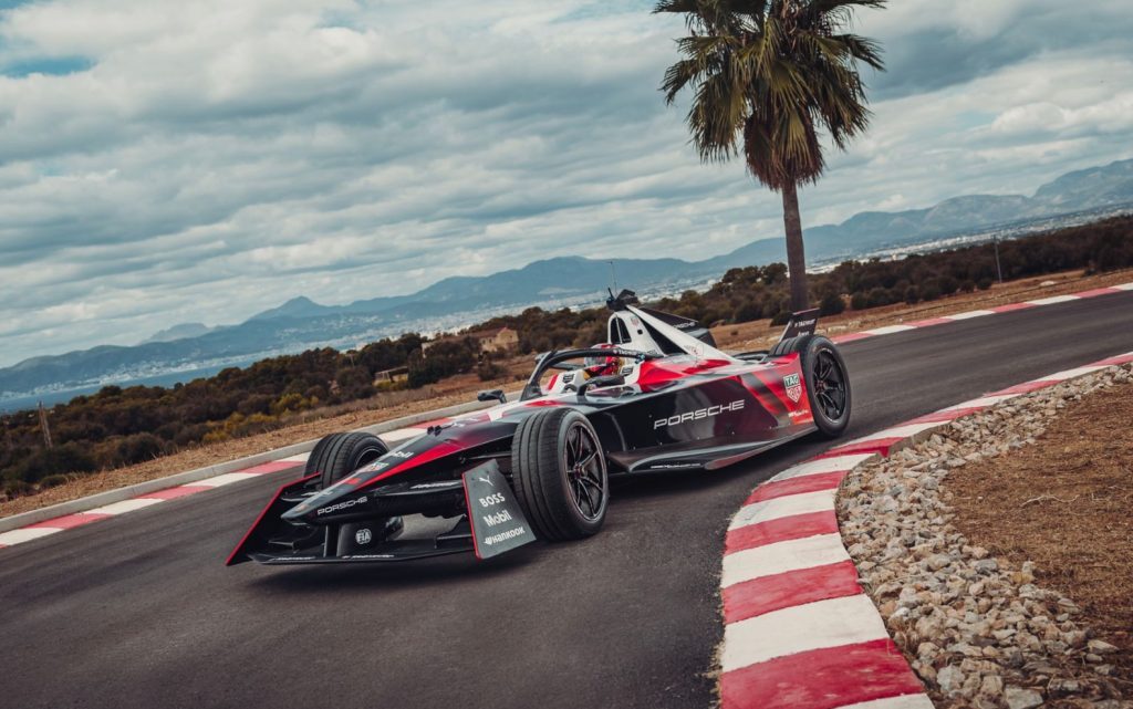 Porsche 99X Electric Gen3 front three quarter view on track