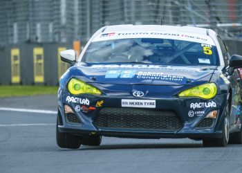 Dion Pitt's Toyota 86 race car front view racing at Pukekohe Park Raceway