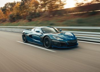 Rimac Nevera front three quarter view on track