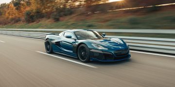 Rimac Nevera front three quarter view on track