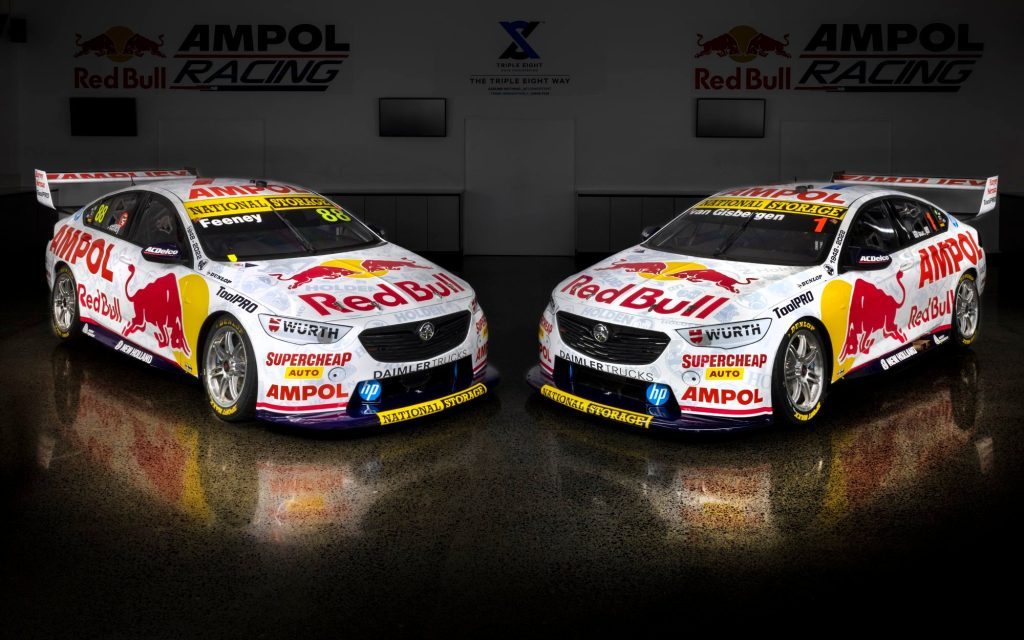 Red Bull Ampol Racing Holden ZB Commodore pair in tribute livery
