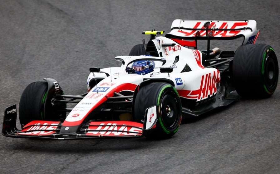 Haas F1 car front three quarter view