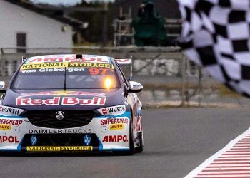 Holden ZB Commodore Supercar front view on finish line