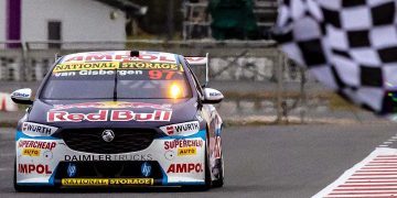 Holden ZB Commodore Supercar front view on finish line