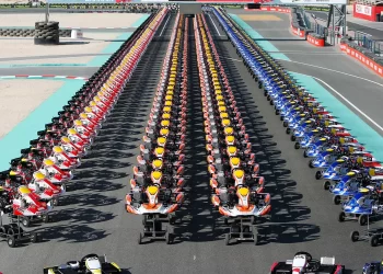 Go karts lined up at Rotax Grand Finals in Portugal