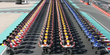 Go karts lined up at Rotax Grand Finals in Portugal
