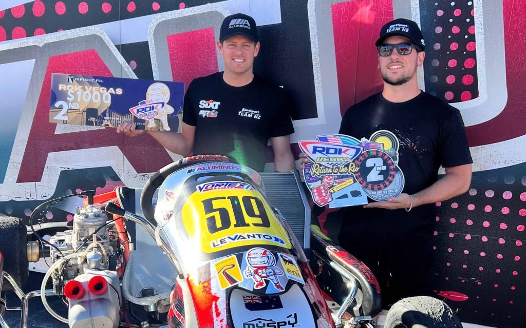 Matt Hamilton holding up Rok Cup prize