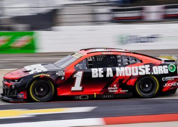 Ross Chastain racing Chevrolet Camaro NASCAR side view