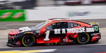 Ross Chastain racing Chevrolet Camaro NASCAR side view