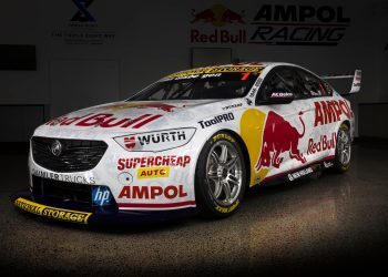 Shane van Gisbergen's Red Bull Ampol Racing Holden ZB Commodore in tribute livery