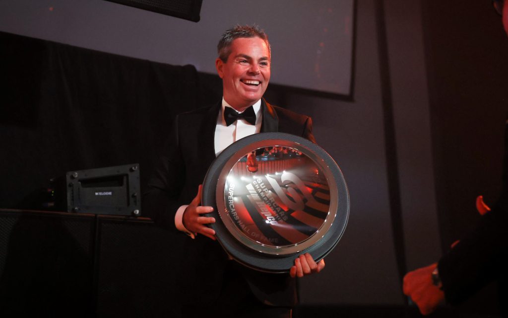 Craig Lowndes being inducted into Supercars Hall of Fame at 2022 Supercars Gala Awards