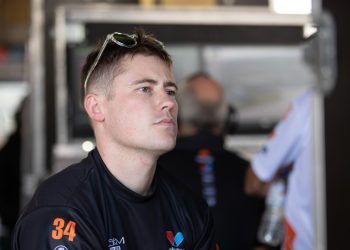 Richie Stanaway in pit garage