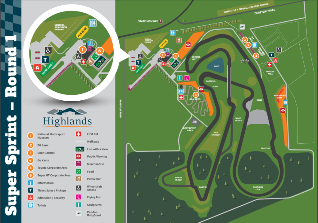 Highlands Motorsport Park track map for Super Sprint