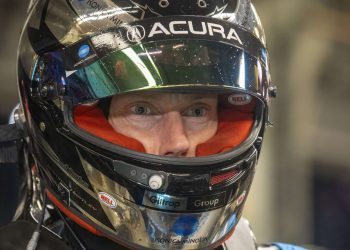 Brendon Hartley wearing race helmet at 2023 24 Hours of Daytona