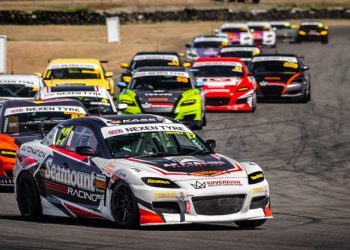 Mazda RX8 field racing on track