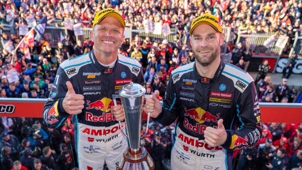 Shane van Gisbergen and Garth Tander celebrating 2022 Bathurst 1000 win