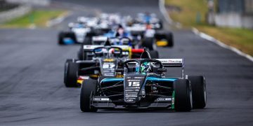 Toyota FT-60 leading field of Formula Regional cars at Hampton Downs