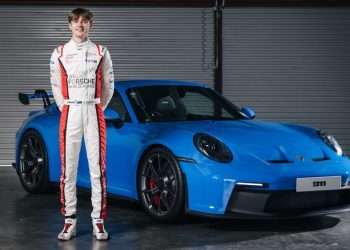 Callum Hedge standing next to Porsche 911 GT3