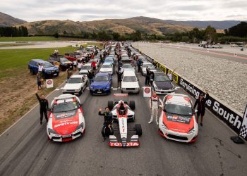 Toyotas lined up on track
