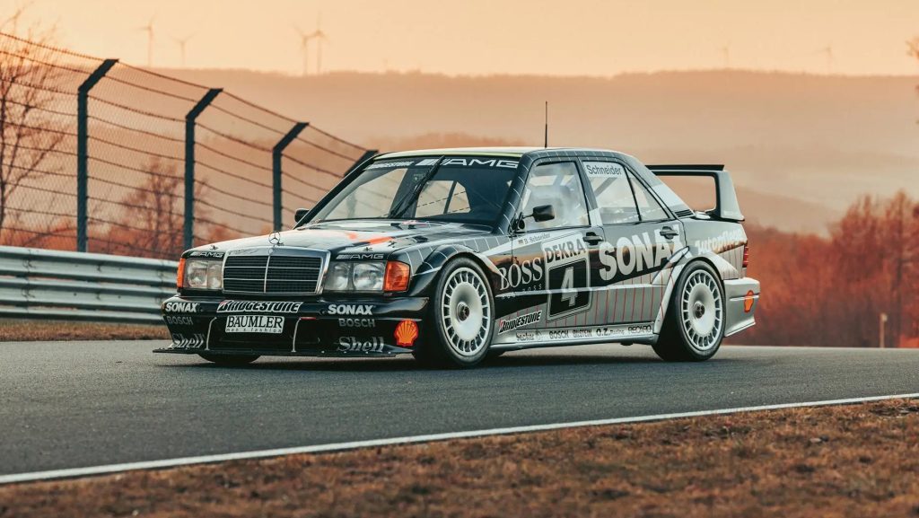 1992 AMG-Mercedes 190 E Evo II DTM front three quarter view on track