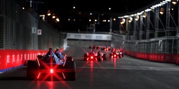 Formula E cars racing in Diriyah 2023