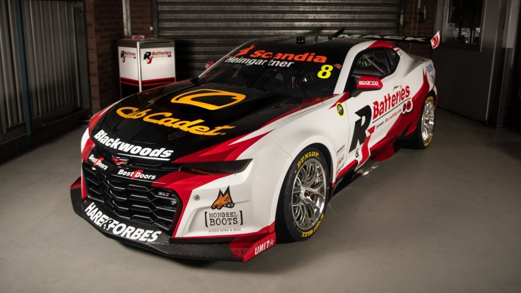 Andre Heimgartner's Gen3 Chevrolet Camaro Supercars livery front three quarter view