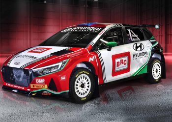 Hayden Paddon's Hyundai i20 Rally2 for ERC front three quarter view