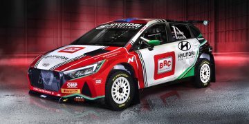 Hayden Paddon's Hyundai i20 Rally2 for ERC front three quarter view