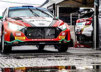 Hayden Paddon's Hyundai i20 N Rally 2 in service park