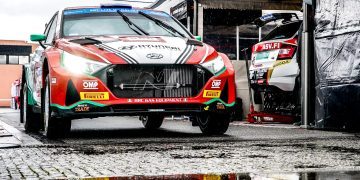 Hayden Paddon's Hyundai i20 N Rally 2 in service park