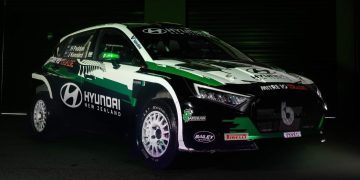 Hayden Paddon's Hyundai i20 N Rally2 Otago Rally 2023 front three quarter view