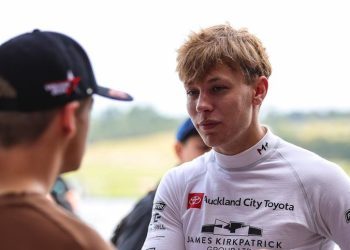 Liam Sceats talking to man at Hampton Downs