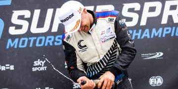 James Penrose celebrating Toyota Formula Regional win on podium