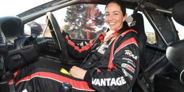 Olympic BMX gold medalist Sarah Walker sitting in rally car