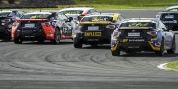 Toyota 86 race cars on track rear view