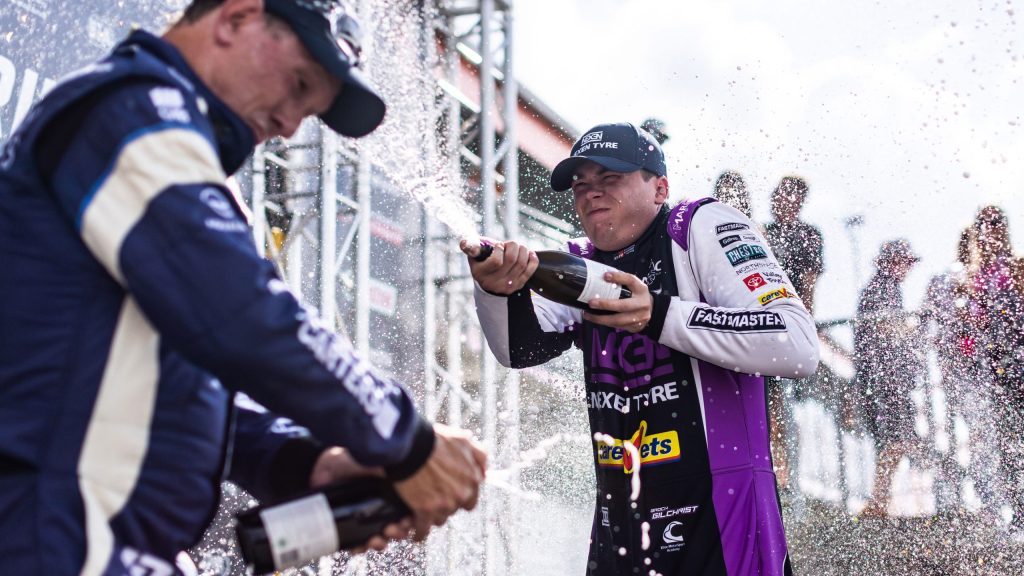 Brock Gilchrist celebrating Toyota 86 Championship podium 2023