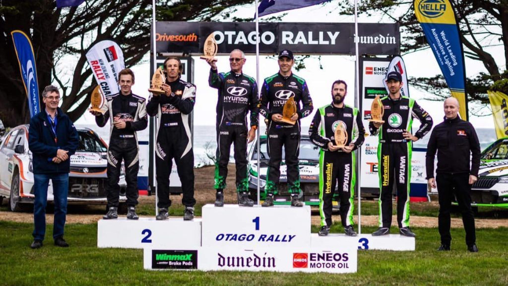 Hayden Paddon and John Kennard on 2023 Rally Otago podium