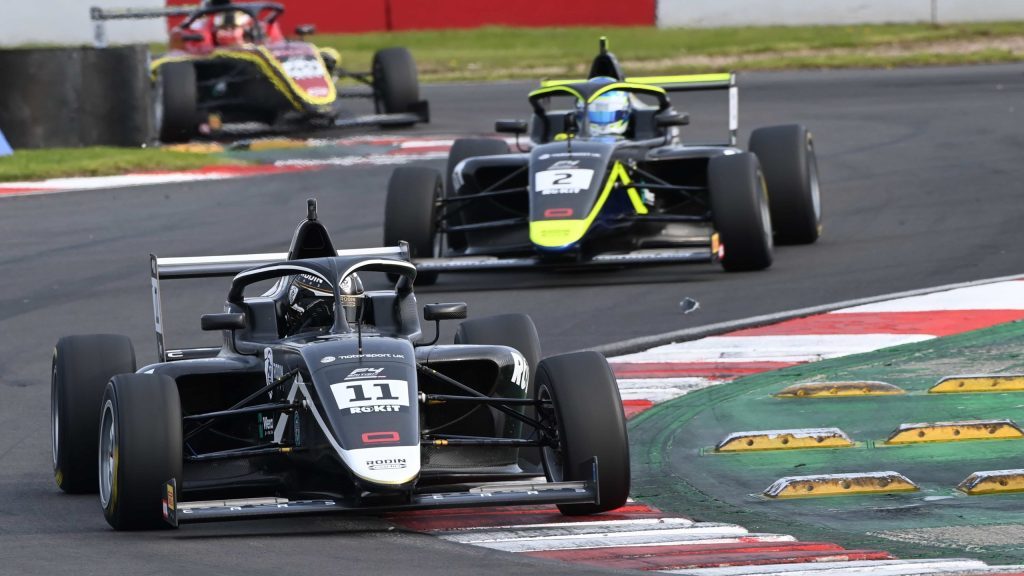 Louis Sharp racing in British F4 at Donington Park