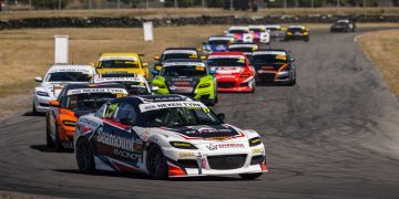 Mazda RX8s racing on straight at Ruapuna