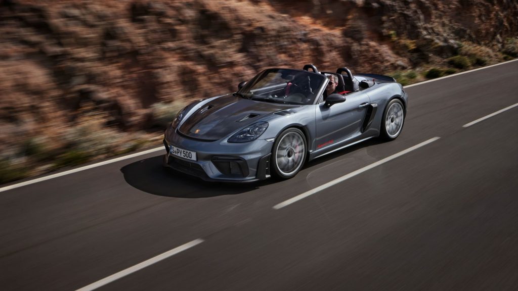 Porsche 718 Boxter Spyder RS driving on road