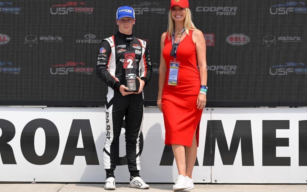 Jacob Douglas holding second place USF2000 trophy