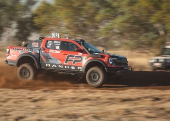 Ford Ranger Raptor racing on dirt track