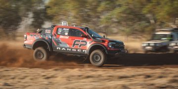 Ford Ranger Raptor racing on dirt track