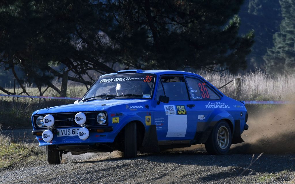 Tom McIver drifting Ford Escort in 2023 South Canterbury Rally