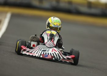 Ivor Spence #1 Vortex Mini ROK at round 5 of the Kartstars series held at Kartsport Rotorua, Rotorua, New Zealand on Sunday 21 May 2023. Mandatory credit: DJ Mills / www.shuttermedia.co.nz