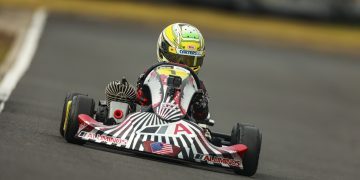 Ivor Spence #1 Vortex Mini ROK at round 5 of the Kartstars series held at Kartsport Rotorua, Rotorua, New Zealand on Sunday 21 May 2023. Mandatory credit: DJ Mills / www.shuttermedia.co.nz