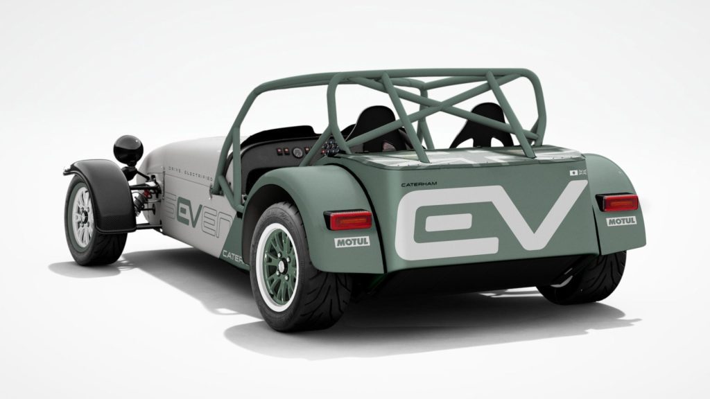 Caterham EV Seven rear three-quarter view